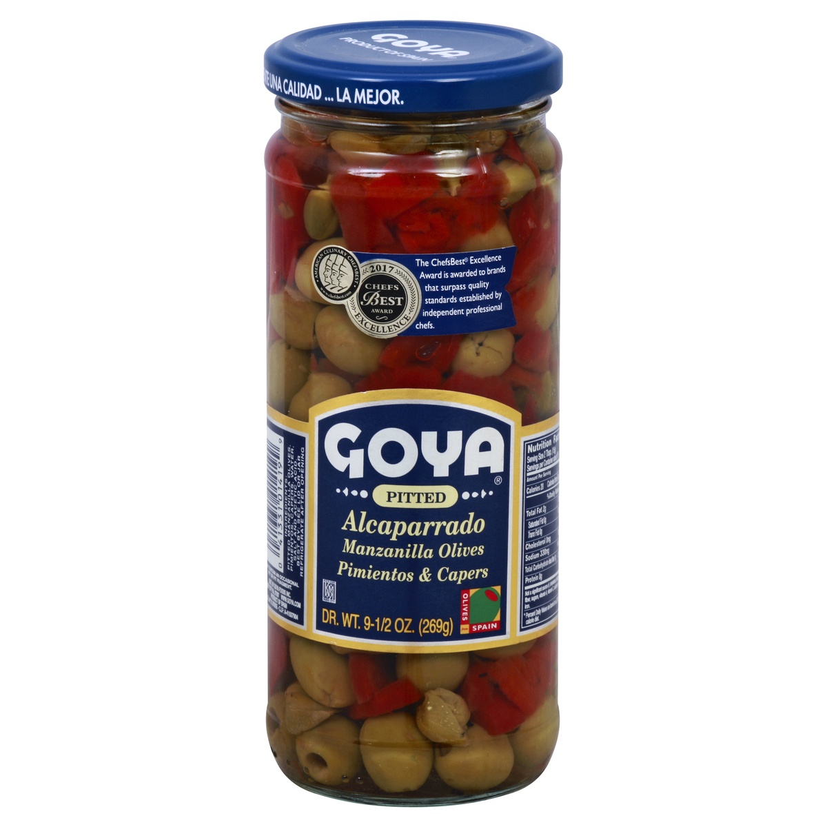 slide 1 of 1, Goya Pitted Alcaparrado Manzanilla Olives, Pimientos & Capers, 9.5 oz