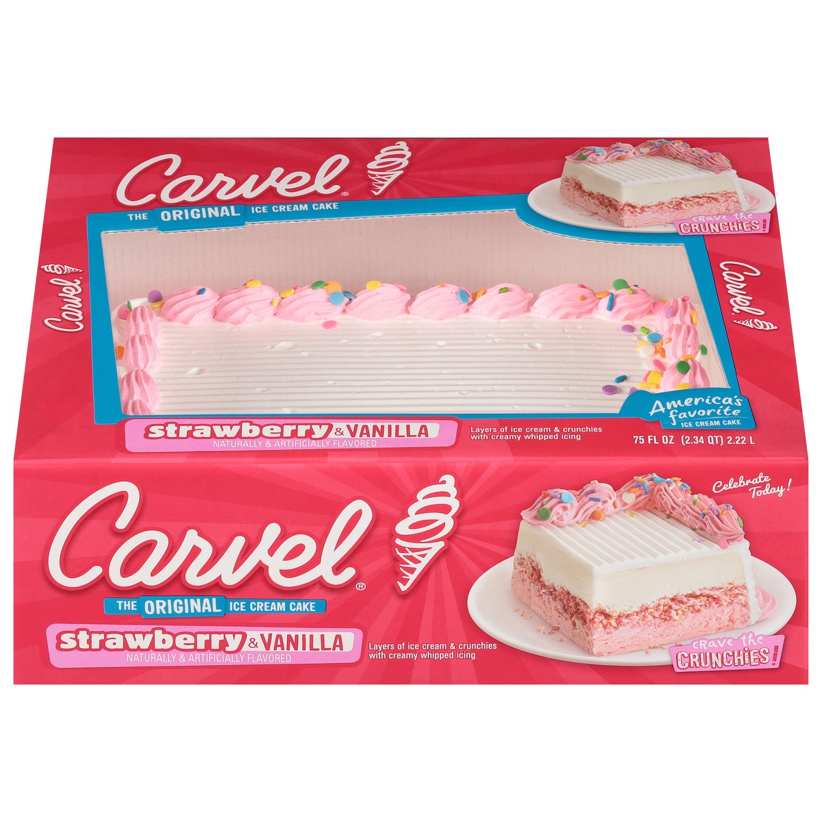 slide 12 of 13, Carvel Strawberry & Vanilla Ice Cream Cake 75 fl oz, 75 fl oz