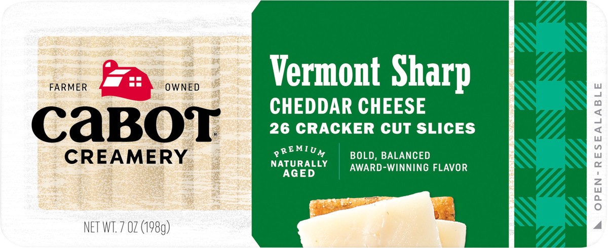 slide 2 of 9, Cabot Vermont Sharp White Cheddar Cheese Cracker Cut Slices, 7 oz
