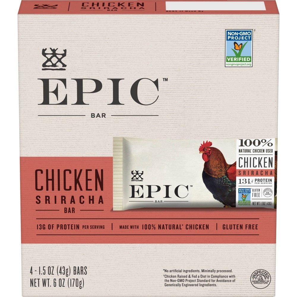 slide 2 of 3, Epic Chicken Sriracha Protein Bars, Keto Consumer Friendly, 4 ct; 6 oz