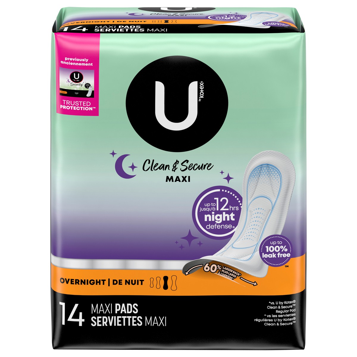 slide 1 of 5, U by Kotex Kotex Night U Security Maxi Pads Gentle 14Ct, 14 ct