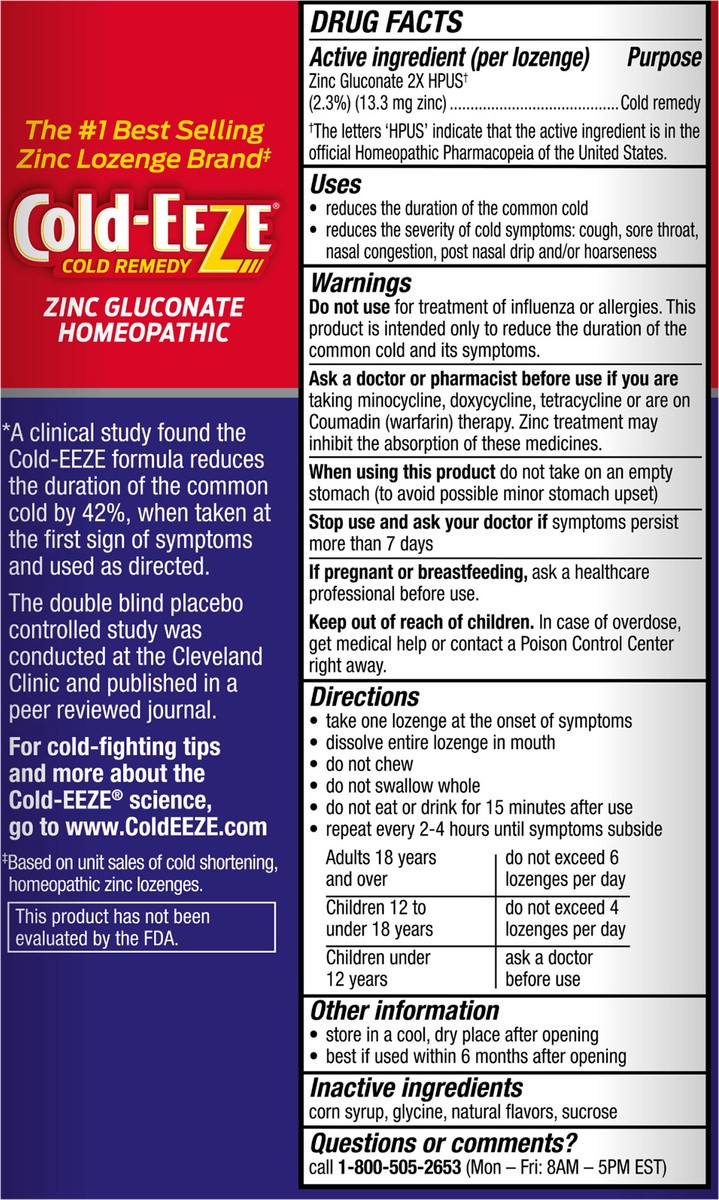 slide 5 of 7, Cold-EEZE Natural Cherry Zinc Lozenges, Homeopathic Cold Remedy, Reduces Duration of the Common Cold, Sore Throat, Cough, Congestion and Post Nasal Drip, 25 Count, 1 ct