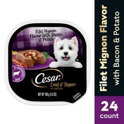 CESAR Soft Wet Dog Food Loaf & Topper in Sauce Filet Mignon Flavor with Bacon & Potato, (24) 3.5 oz. Easy Peel Trays