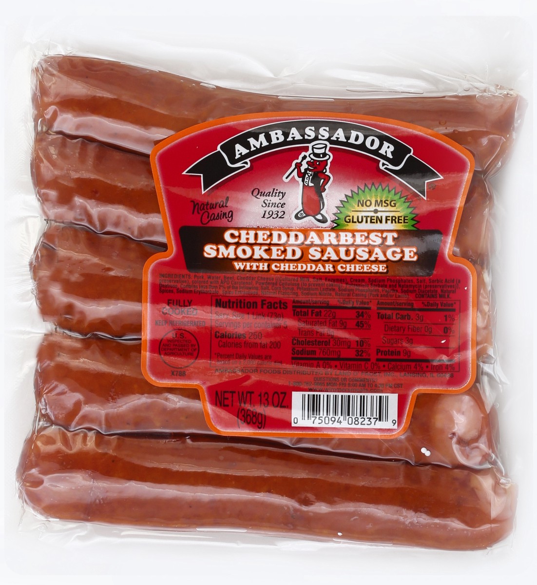 slide 5 of 5, Ambassador Smoked Sausage 13 oz, 13 oz