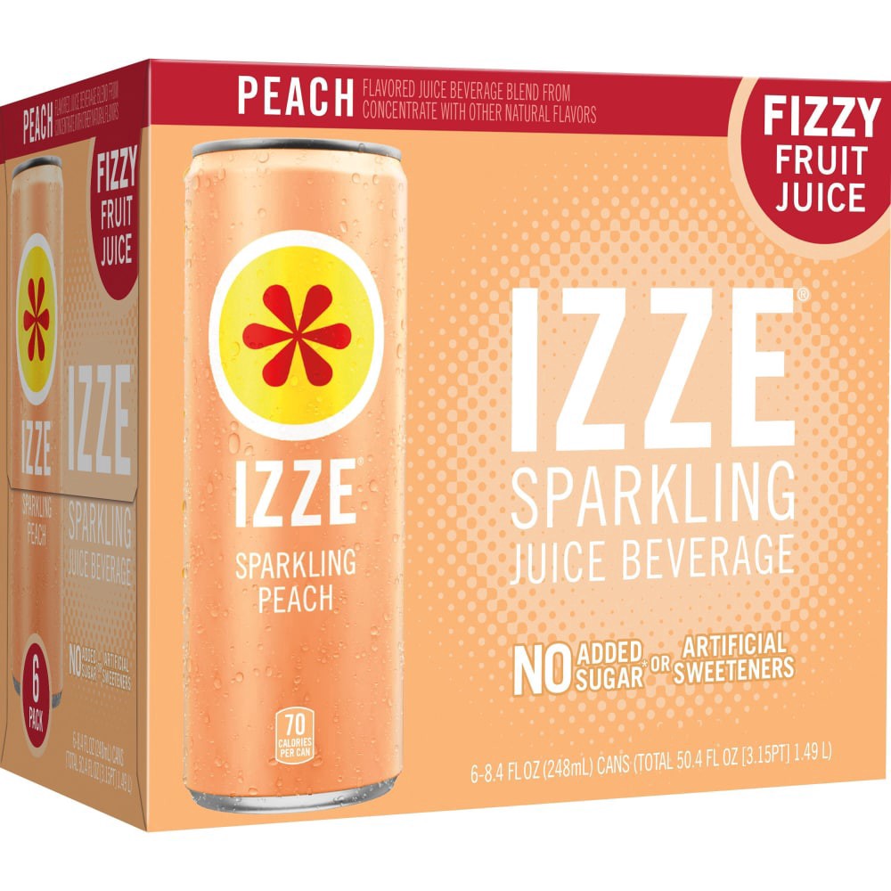 slide 5 of 5, IZZE Sparkling Juice Beverage Blend Peach 8.4 Fl Oz, 6 Count, 6 ct