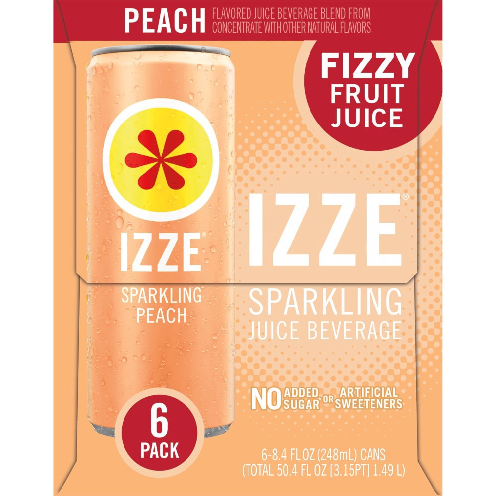slide 2 of 5, IZZE Sparkling Juice Beverage Blend Peach 8.4 Fl Oz, 6 Count, 6 ct