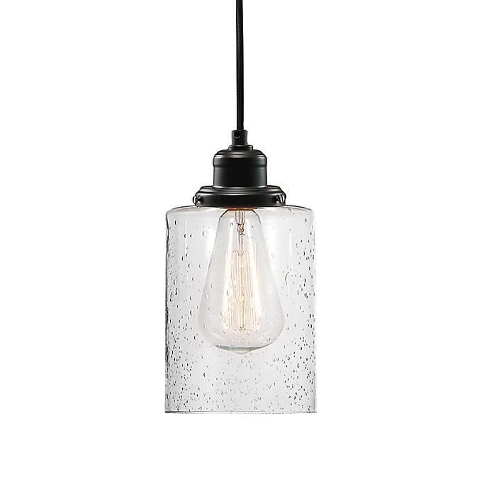 slide 5 of 8, Globe Electric Annecy 1-Light Plug-In or Hardwire Pendant Light - Dark Bronze with Seeded Glass, 1 ct