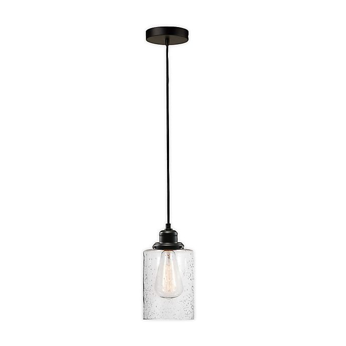 slide 1 of 8, Globe Electric Annecy 1-Light Plug-In or Hardwire Pendant Light - Dark Bronze with Seeded Glass, 1 ct