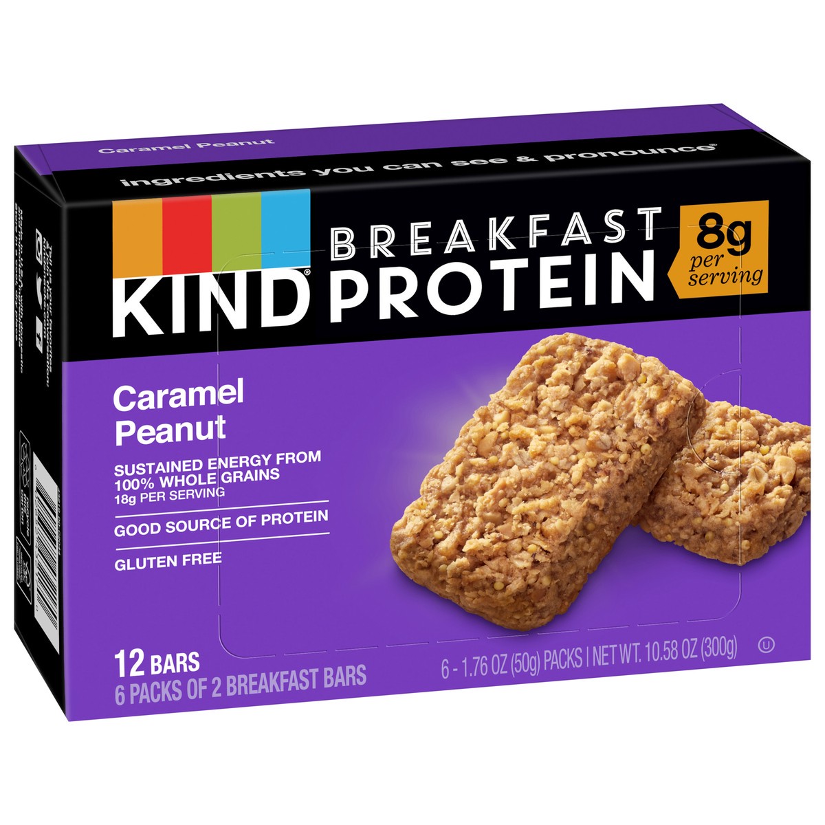 slide 9 of 9, KIND Breakfast, Caramel Peanut, Gluten Free Breakfast Bars, 8g Protein, 1.76 OZ Packs (6 Count), 6 ct