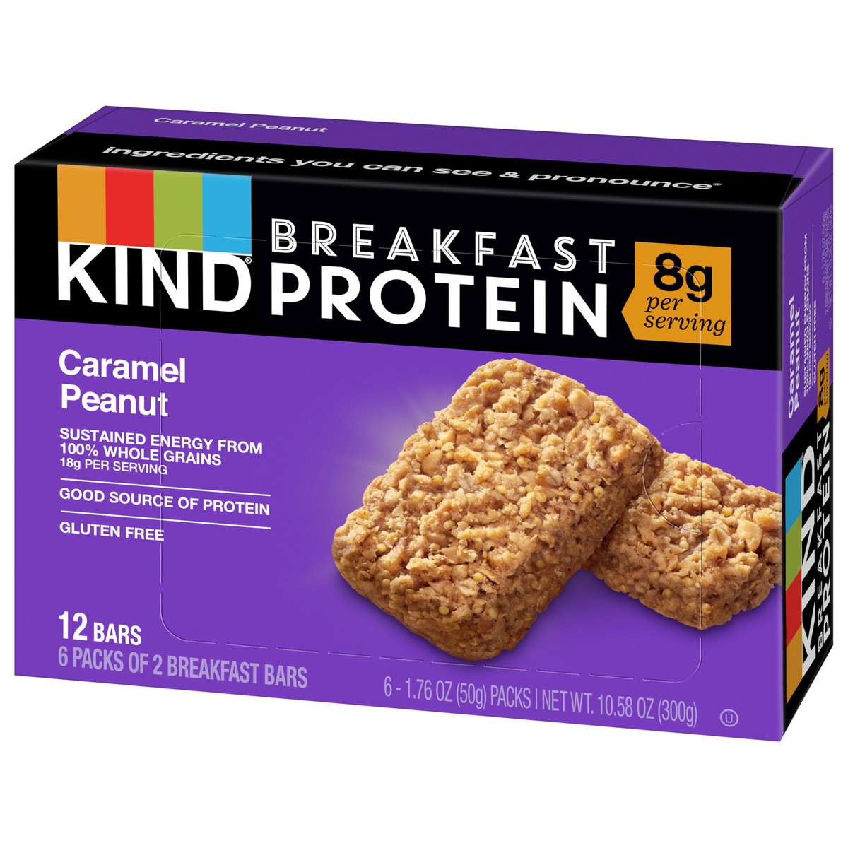 slide 4 of 9, KIND Breakfast, Caramel Peanut, Gluten Free Breakfast Bars, 8g Protein, 1.76 OZ Packs (6 Count), 6 ct