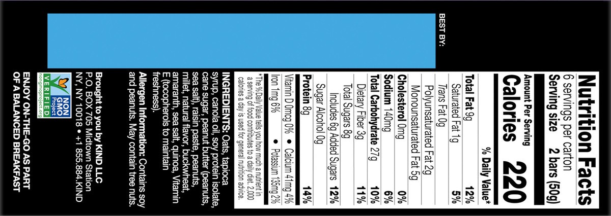 slide 8 of 9, KIND Breakfast, Caramel Peanut, Gluten Free Breakfast Bars, 8g Protein, 1.76 OZ Packs (6 Count), 6 ct