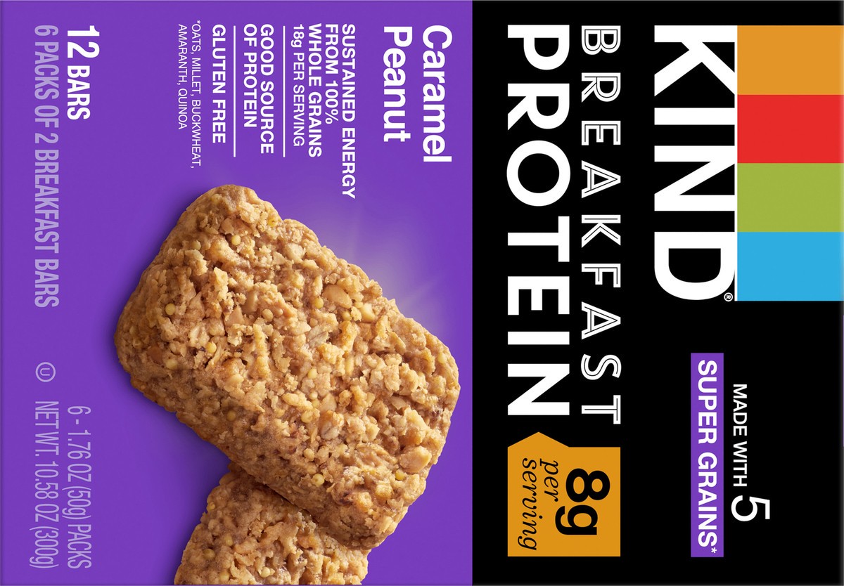 slide 5 of 9, KIND Breakfast, Caramel Peanut, Gluten Free Breakfast Bars, 8g Protein, 1.76 OZ Packs (6 Count), 6 ct