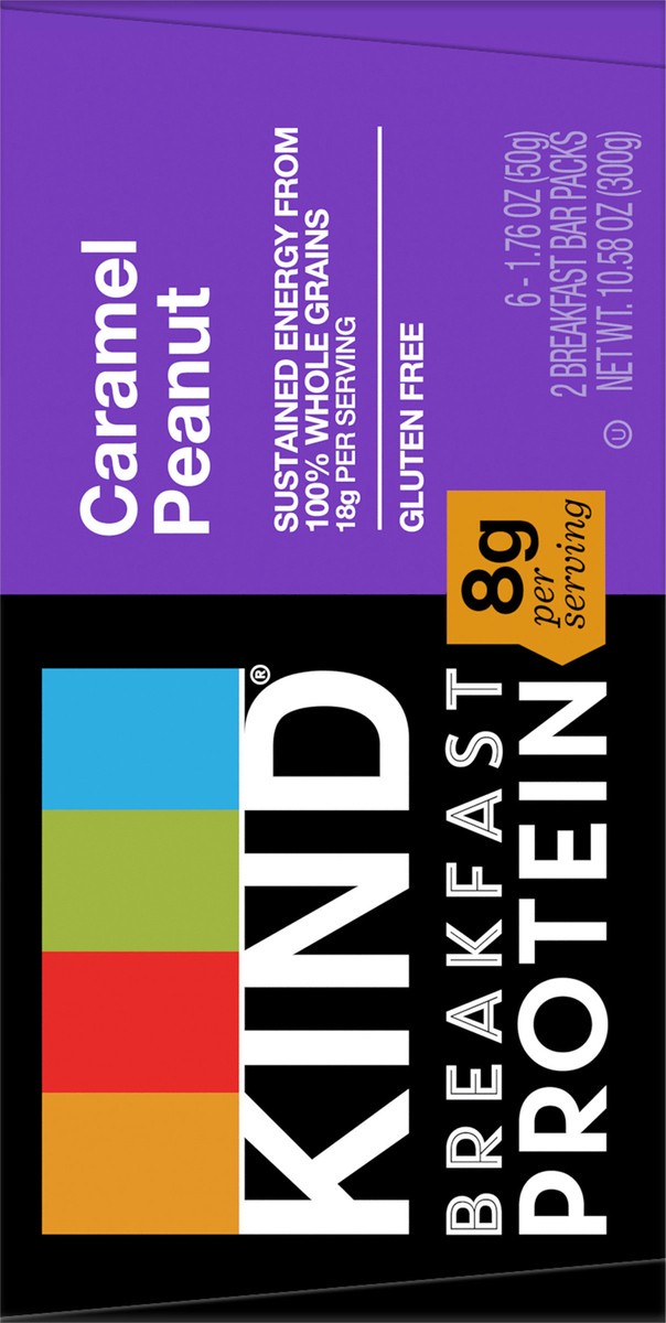 slide 6 of 9, KIND Breakfast, Caramel Peanut, Gluten Free Breakfast Bars, 8g Protein, 1.76 OZ Packs (6 Count), 6 ct