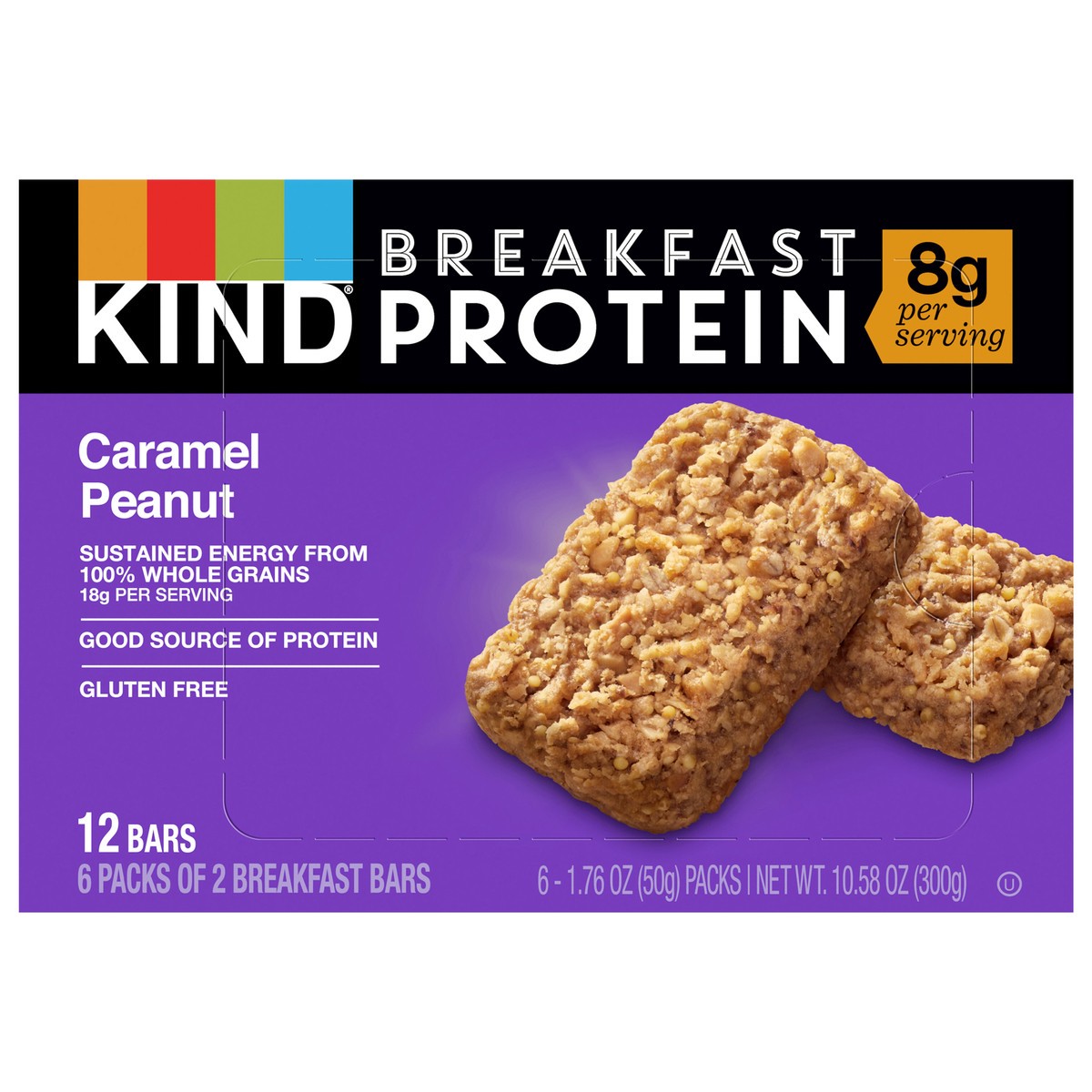 slide 1 of 9, KIND Breakfast, Caramel Peanut, Gluten Free Breakfast Bars, 8g Protein, 1.76 OZ Packs (6 Count), 6 ct