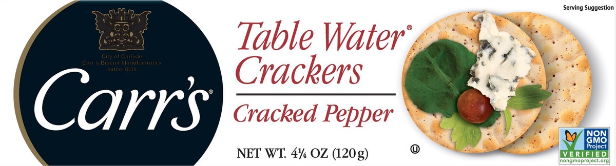 slide 4 of 8, Carr's Table Water Crackers, Cracked Pepper, 4.5 oz, 4.25 