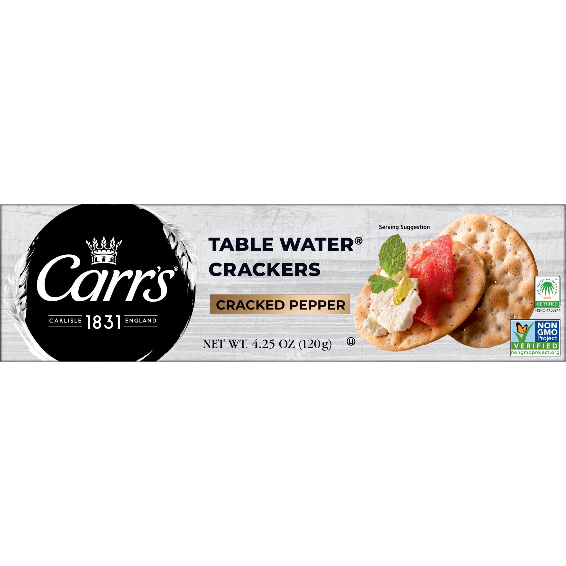 slide 1 of 8, Carr's Table Water Crackers, Cracked Pepper, 4.5 oz, 4.25 