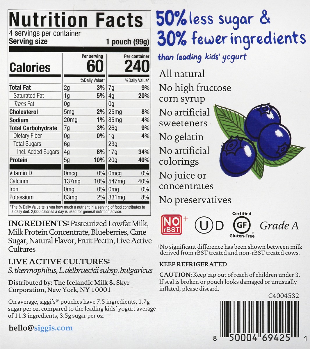 slide 3 of 10, Siggi's Lowfat Yogurt Pouches, Mixed Berries, 3.5 oz., 4 Ct, 3.5 oz; 4 ct