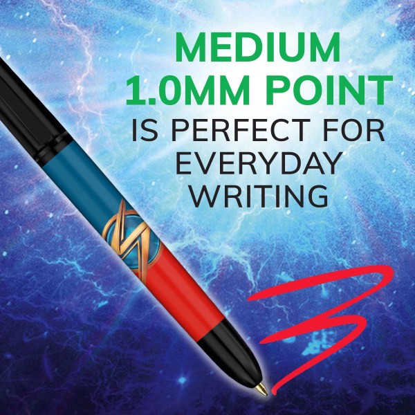 slide 6 of 8, BIC 4 Color Marvel Studios' The Marvels Edition Retractable Ballpoint Pens, Medium Point, 1.0 mm, Black Barrels, Assorted Ink Colors, Pack Of 4 Pens, 4 ct