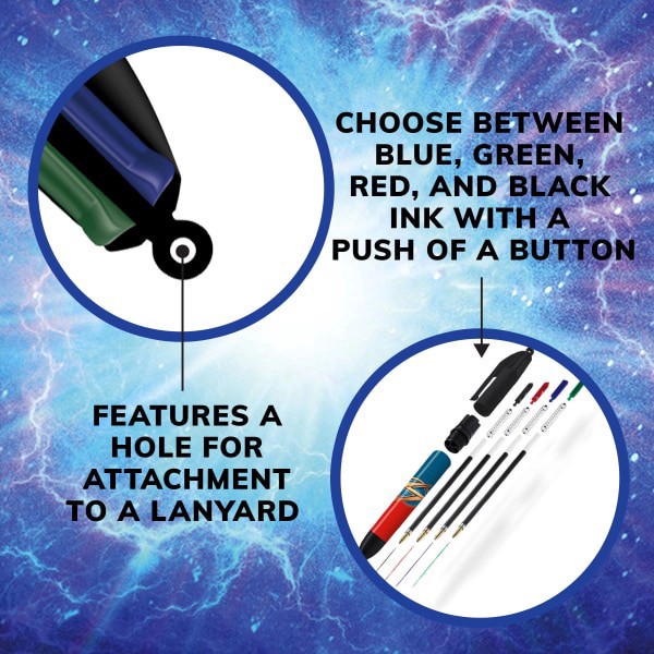 slide 7 of 8, BIC 4 Color Marvel Studios' The Marvels Edition Retractable Ballpoint Pens, Medium Point, 1.0 mm, Black Barrels, Assorted Ink Colors, Pack Of 4 Pens, 4 ct