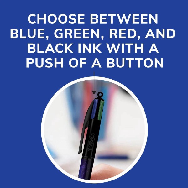 slide 2 of 8, BIC 4 Color Marvel Studios' The Marvels Edition Retractable Ballpoint Pens, Medium Point, 1.0 mm, Black Barrels, Assorted Ink Colors, Pack Of 4 Pens, 4 ct