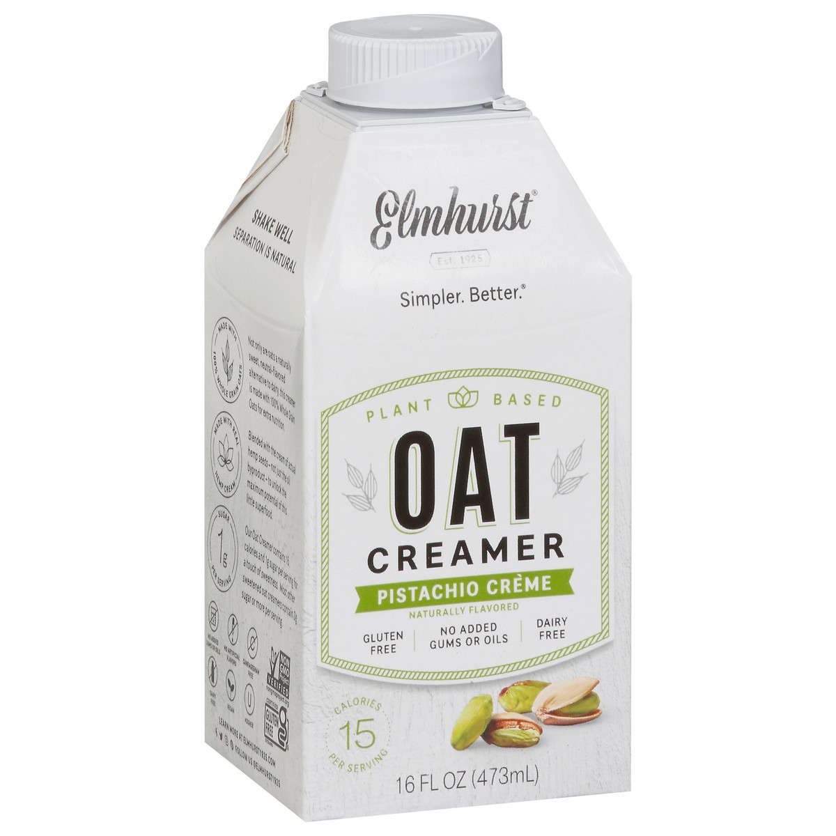 slide 3 of 9, Elmhurst Plant Based Pistachio Creme Oat Creamer, 16 fl oz