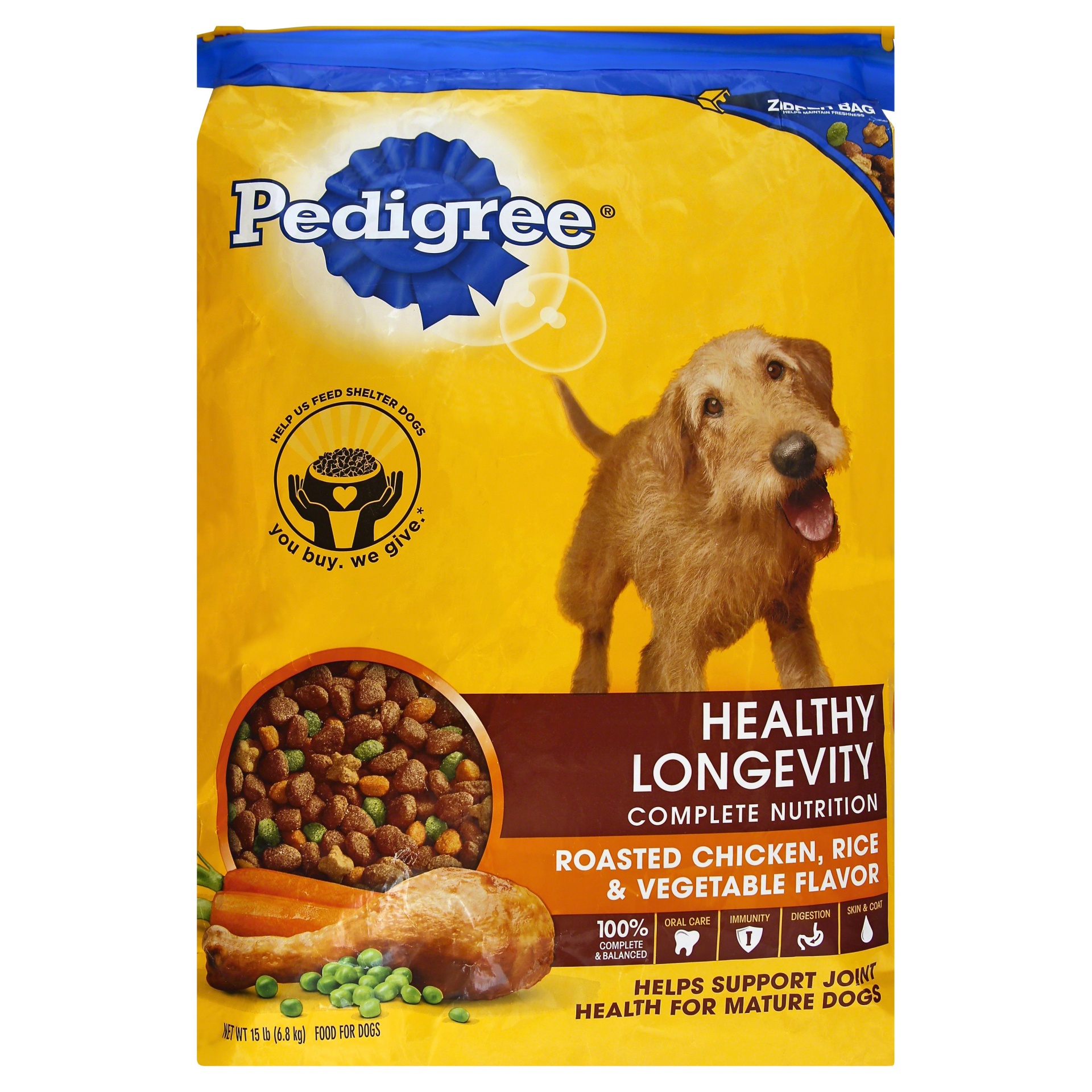 slide 1 of 1, Pedigree Healthy Longevity Roasted Chicken Rice & Vegetable Dry Dog Food, 15 lb