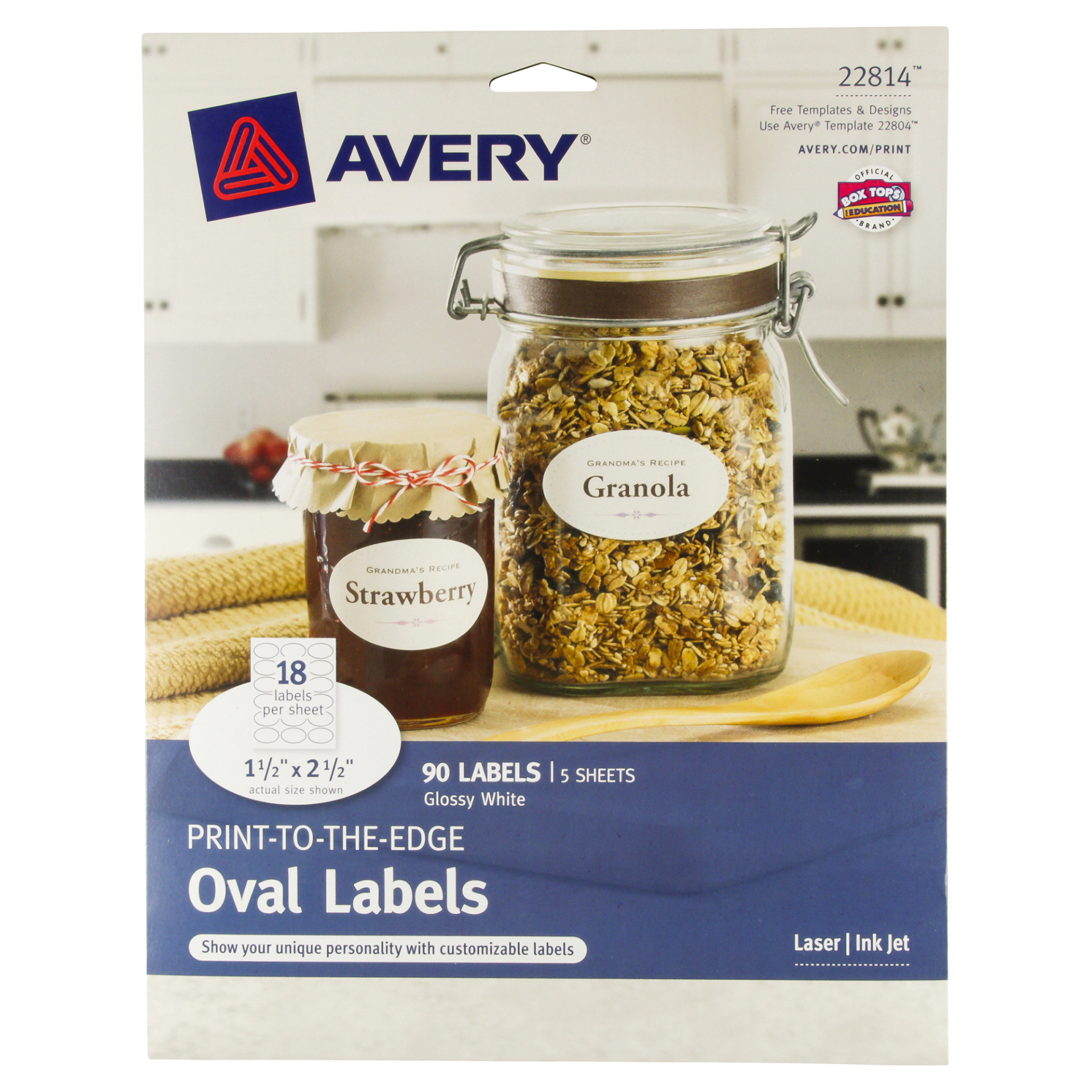 slide 1 of 2, Avery Print-To-The-Edge Glossy White Oval Labels, 90 ct