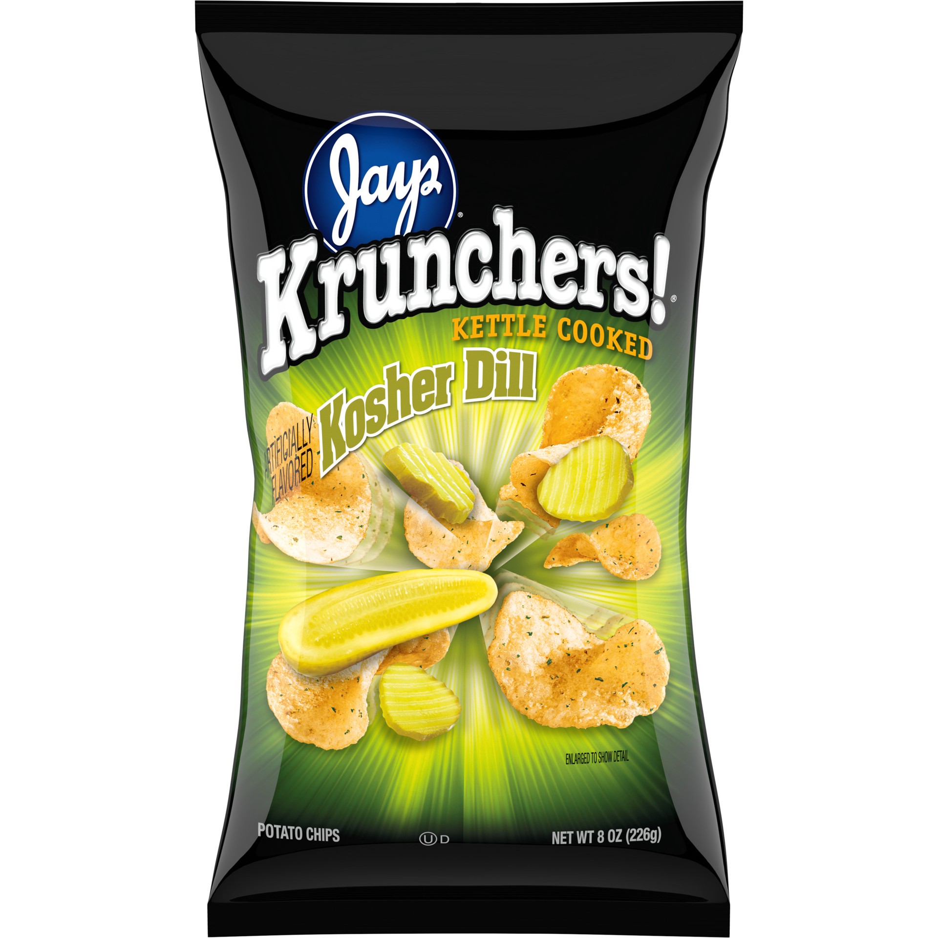 slide 1 of 5, Kruncher's! Kettle Cooked Potato Chips, Kosher Dill Flavored Chips, 8 Oz Bag, 8 oz