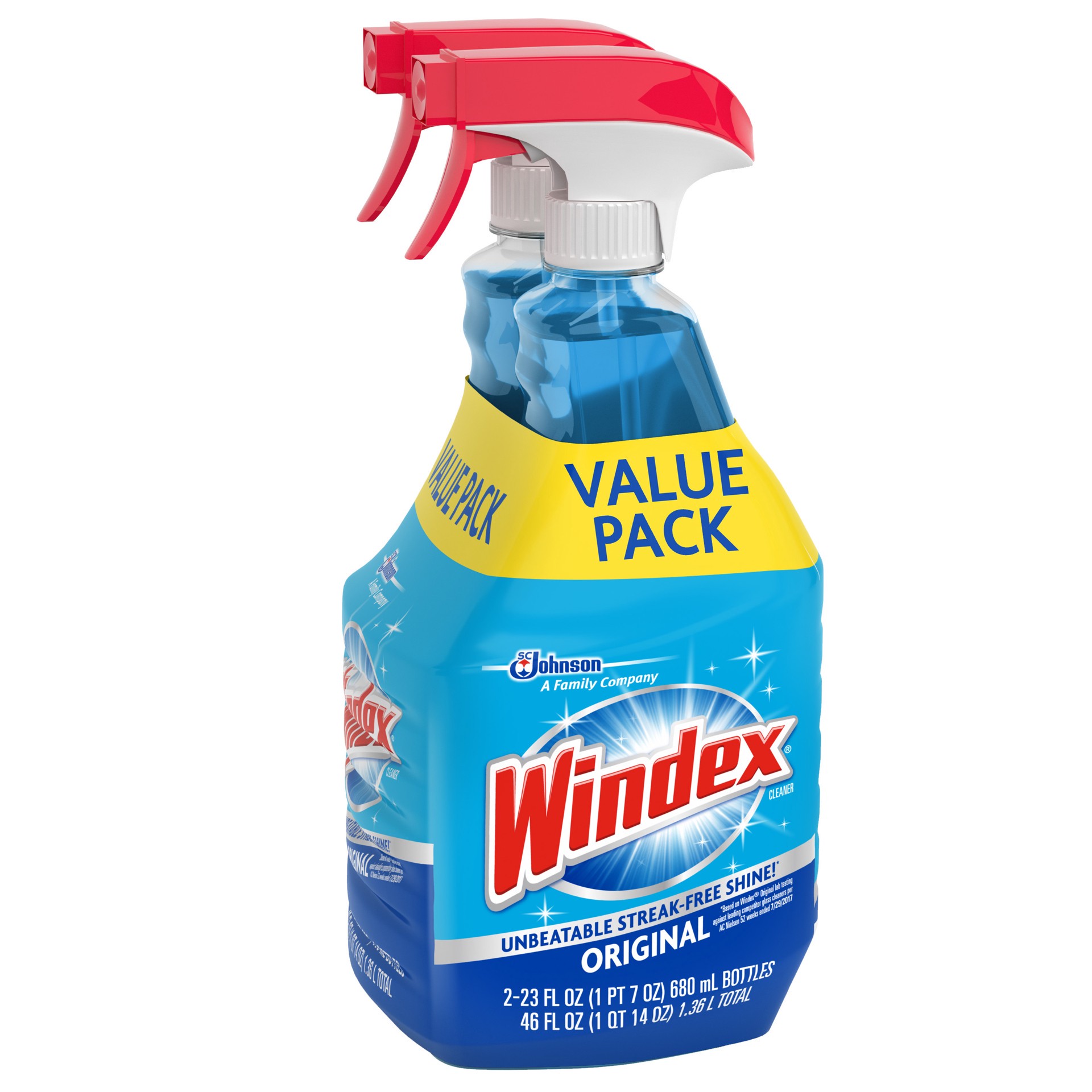 slide 3 of 5, Windex Glass Cleaner, Original Blue, Spray Bottle, 23 fl oz (Pack of 2), 46 fl oz