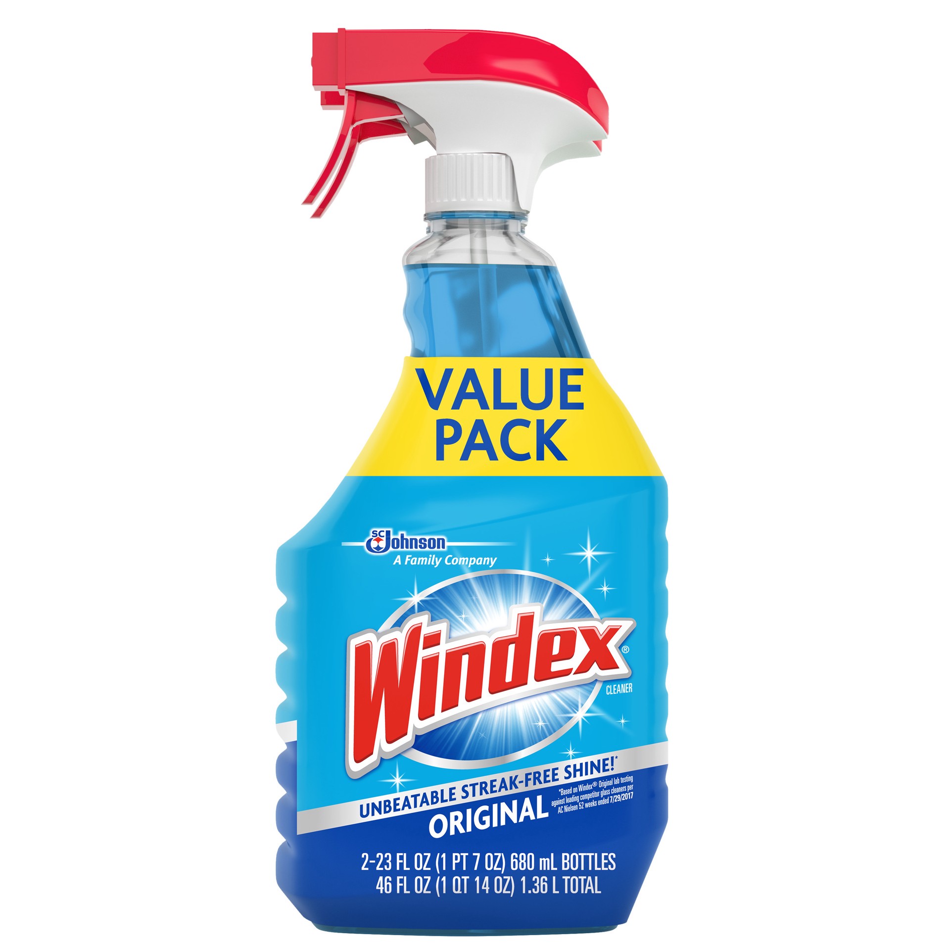 slide 1 of 5, Windex Glass Cleaner, Original Blue, Spray Bottle, 23 fl oz (Pack of 2), 46 fl oz