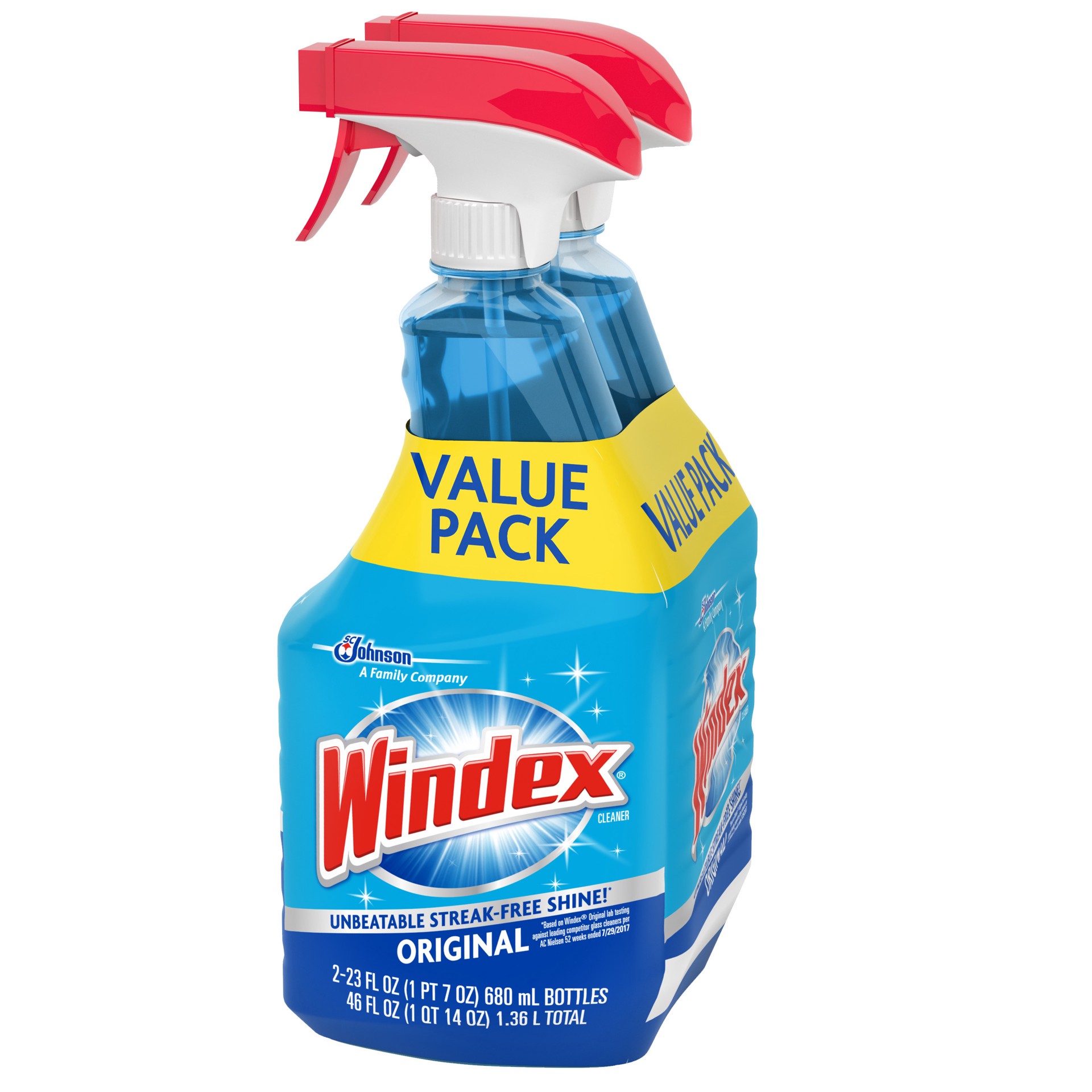 slide 4 of 5, Windex Glass Cleaner, Original Blue, Spray Bottle, 23 fl oz (Pack of 2), 46 fl oz