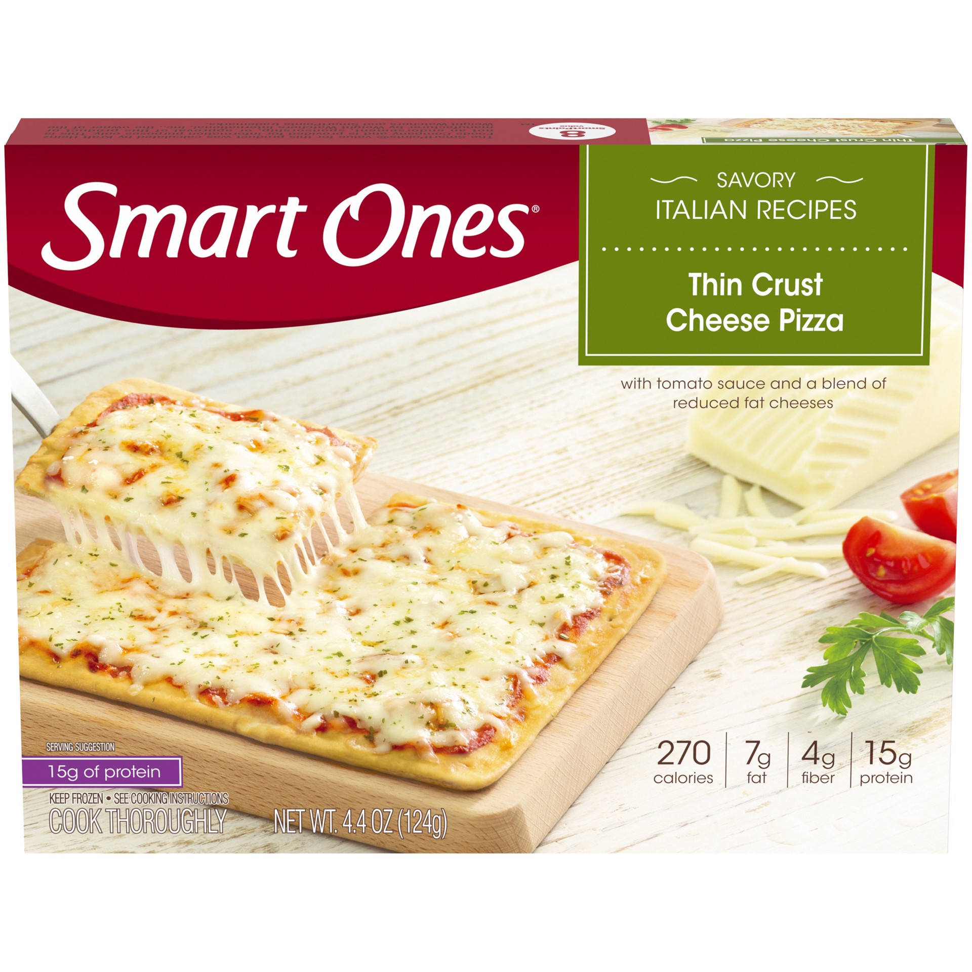 slide 1 of 5, Smart Ones Thin Crust Cheese Pizza Frozen Meal, 4.4 oz Box, 4.4 oz