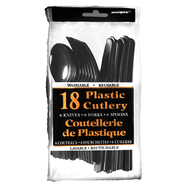 slide 1 of 1, Unique Industries Midnight Black Assorted Plastic Cutlery Box, 18 ct