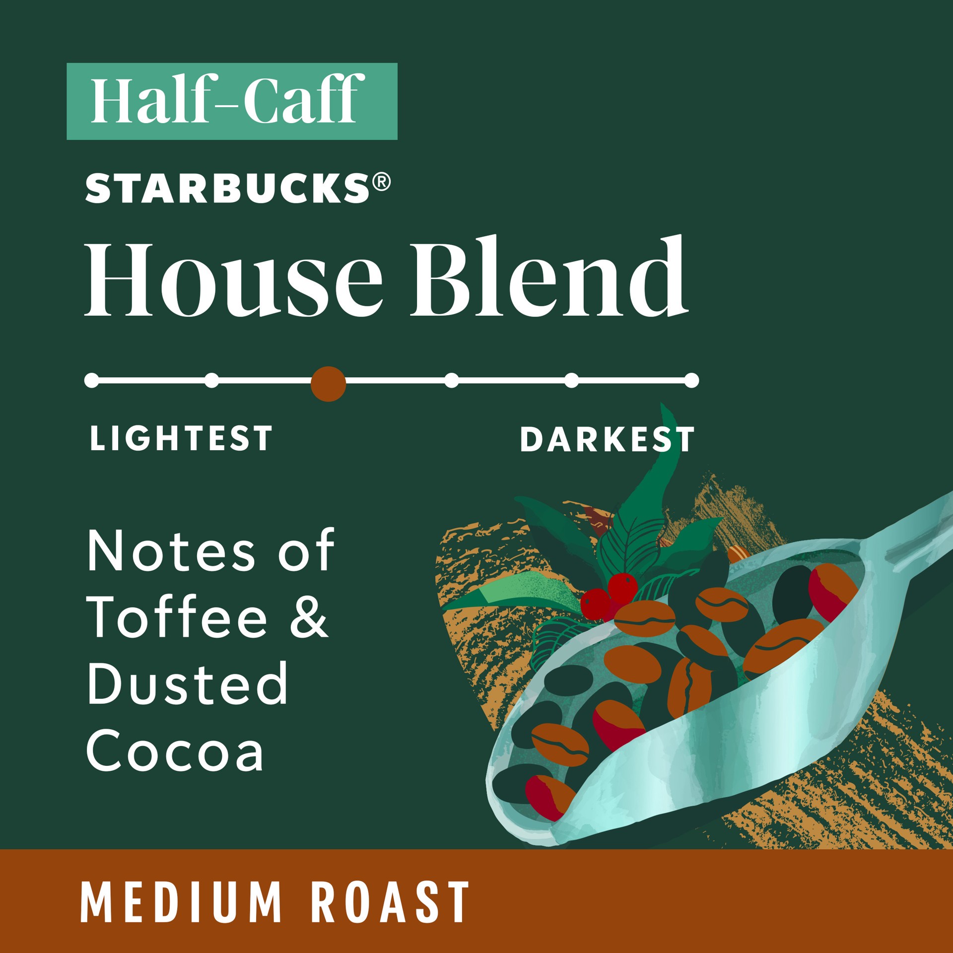 slide 2 of 5, Starbucks Ground Coffee, Medium Roast Coffee, Half-Caff House Blend, 100% Arabica, 1 Bag- 12 oz, 12 oz