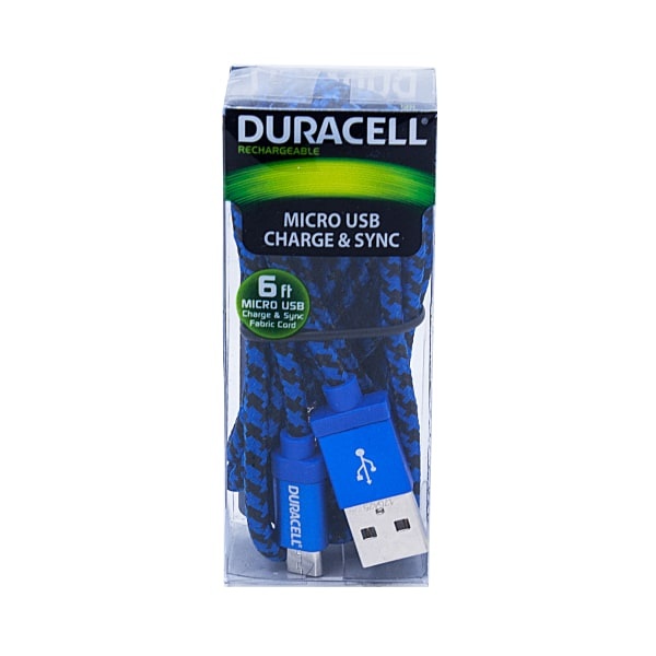 slide 1 of 1, Duracell Fabric Micro Usb Cable, 6', Black/Blue, Le2240, 1 ct