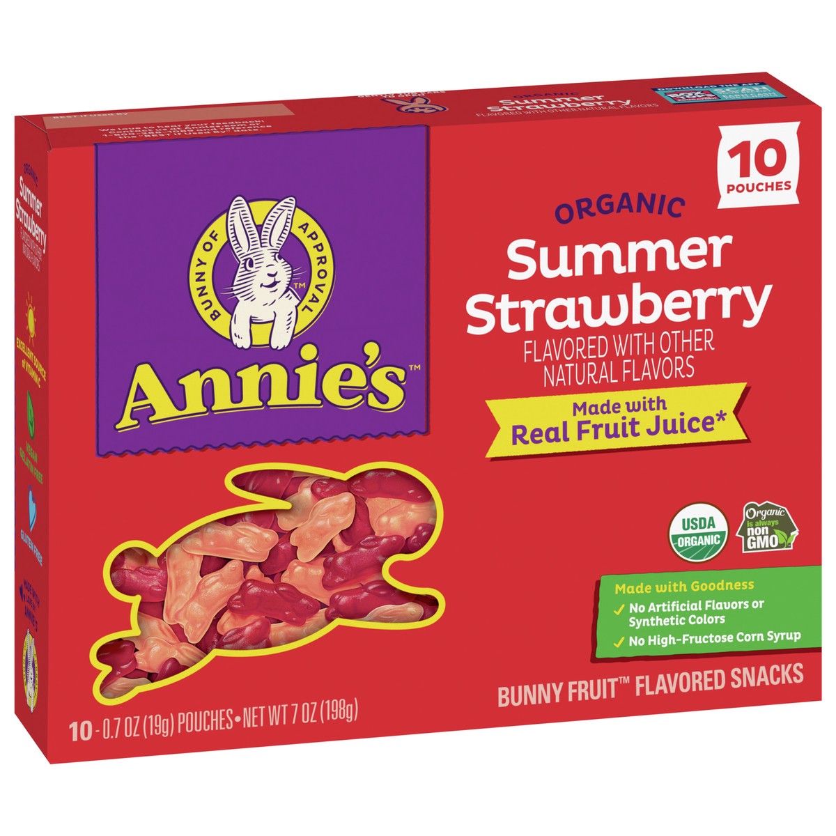 slide 3 of 9, Annie's Organic Bunny Fruit Flavored Snacks, Summer Strawberry, Gluten Free, 10 Pouches, 7 oz, 10 ct