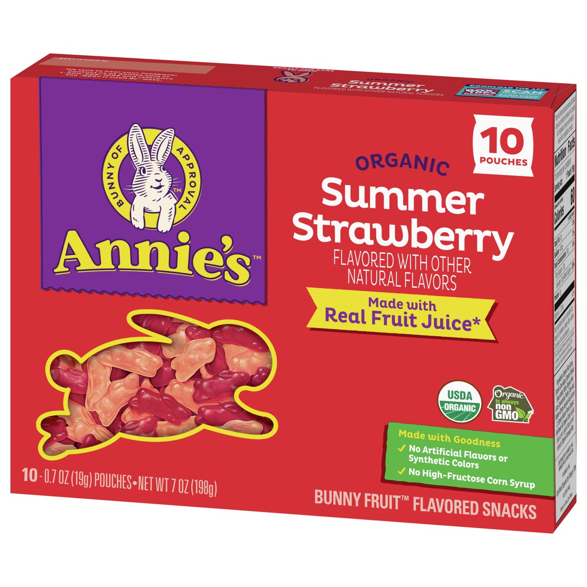 slide 7 of 9, Annie's Organic Bunny Fruit Flavored Snacks, Summer Strawberry, Gluten Free, 10 Pouches, 7 oz, 10 ct