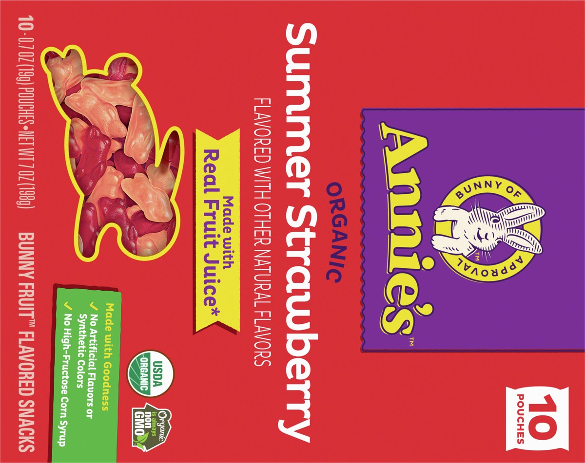 slide 9 of 9, Annie's Organic Bunny Fruit Flavored Snacks, Summer Strawberry, Gluten Free, 10 Pouches, 7 oz, 10 ct