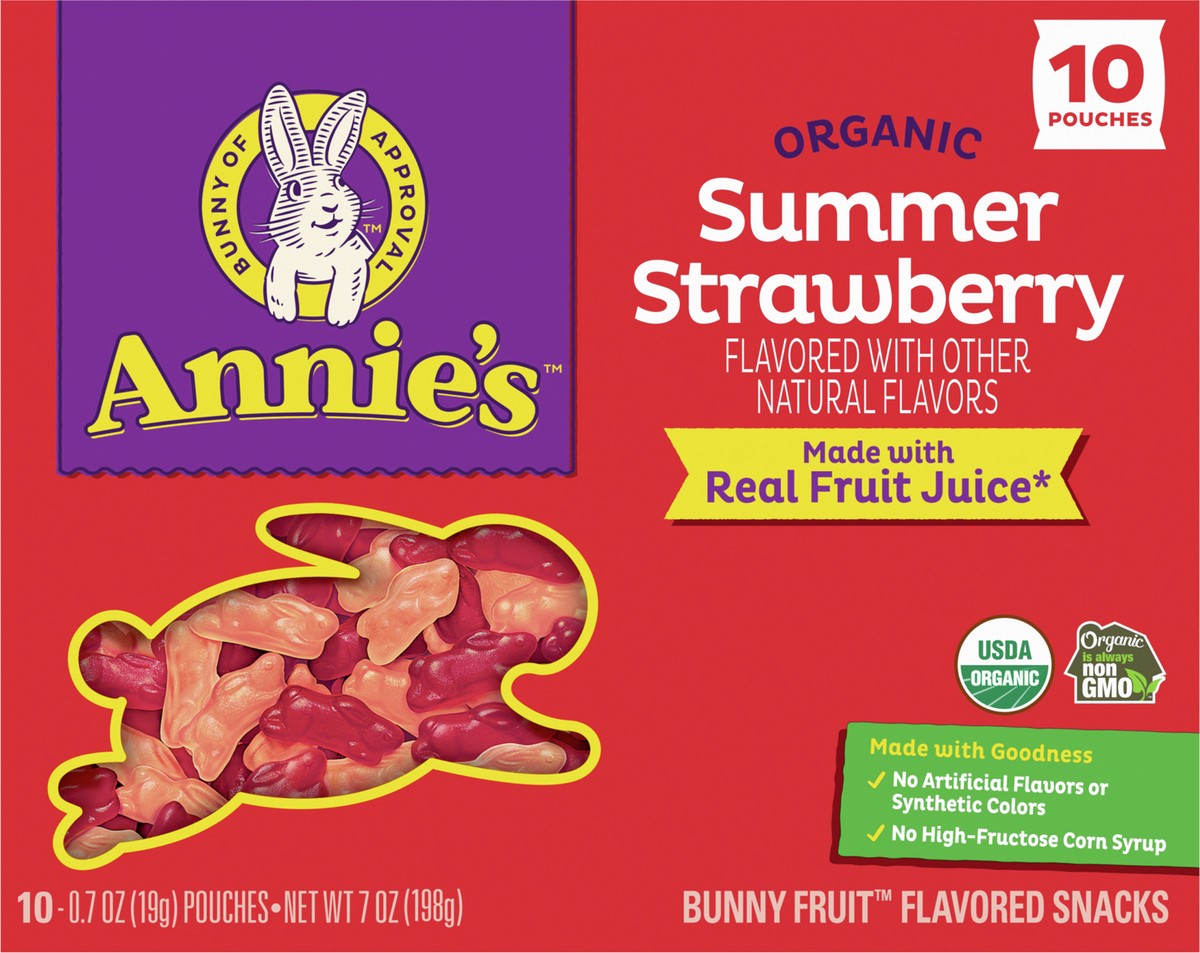 slide 5 of 9, Annie's Organic Bunny Fruit Flavored Snacks, Summer Strawberry, Gluten Free, 10 Pouches, 7 oz, 10 ct