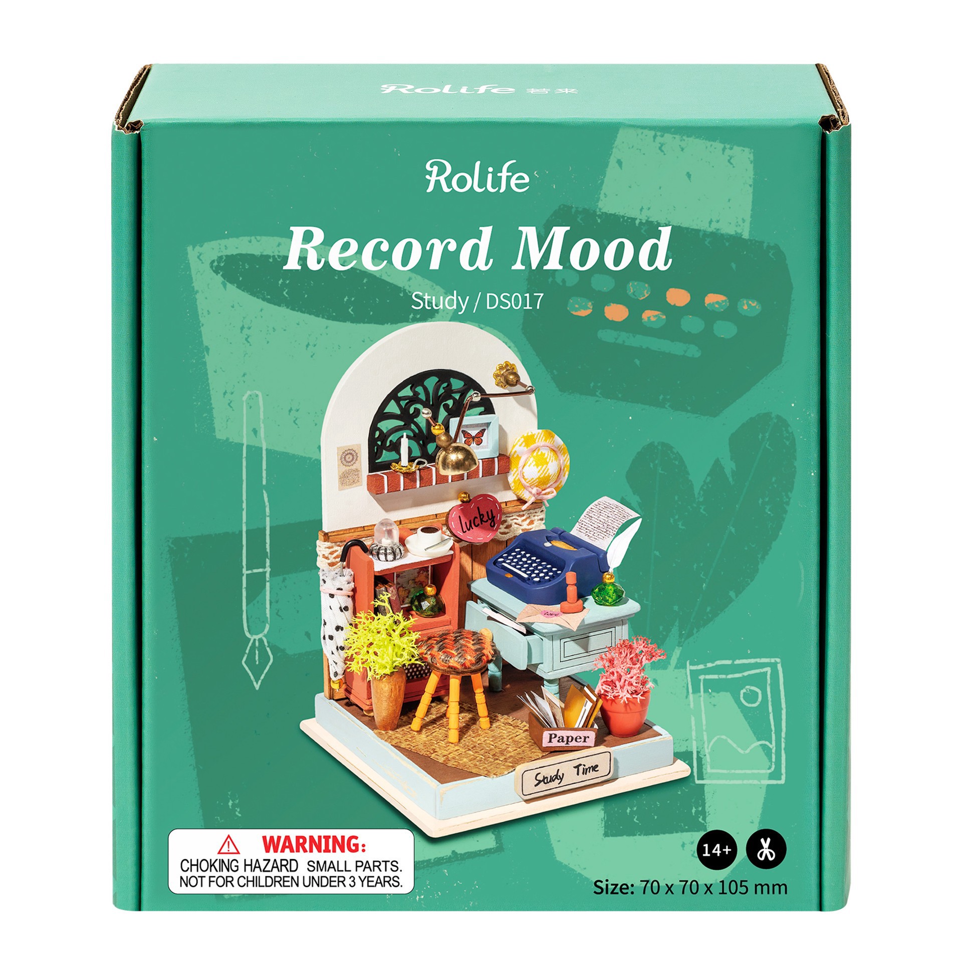 slide 2 of 6, Robotime Rolife Record Mood Diy Miniature Kit, 4.13 in x 2.76 in x 2.76 in