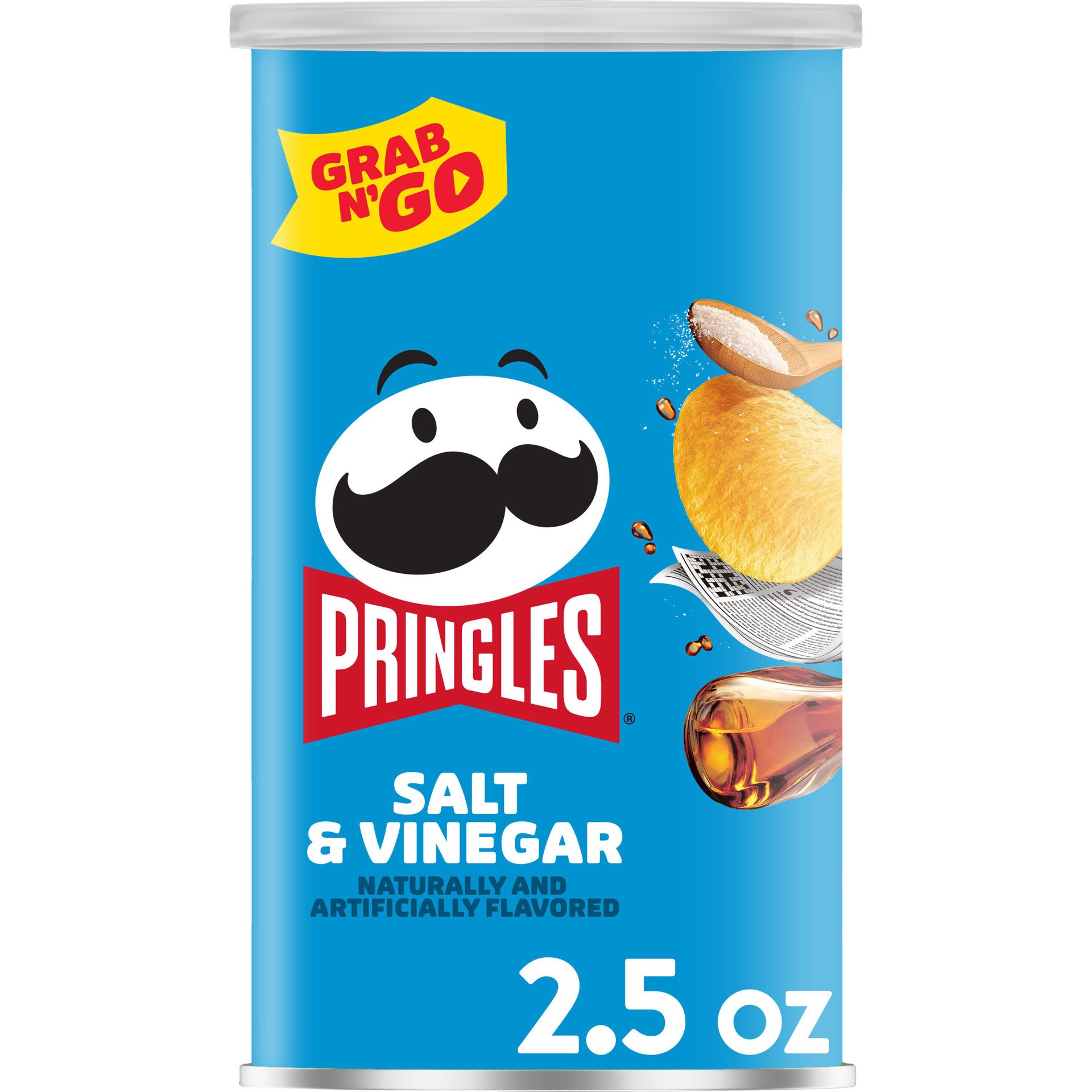 slide 1 of 5, Pringles Potato Crisps Chips, Lunch Snacks, Office and Kids Snacks, Grab and Go Snack Pack, Salt and Vinegar, 2.5oz Can, 1 Can, 2.5 oz