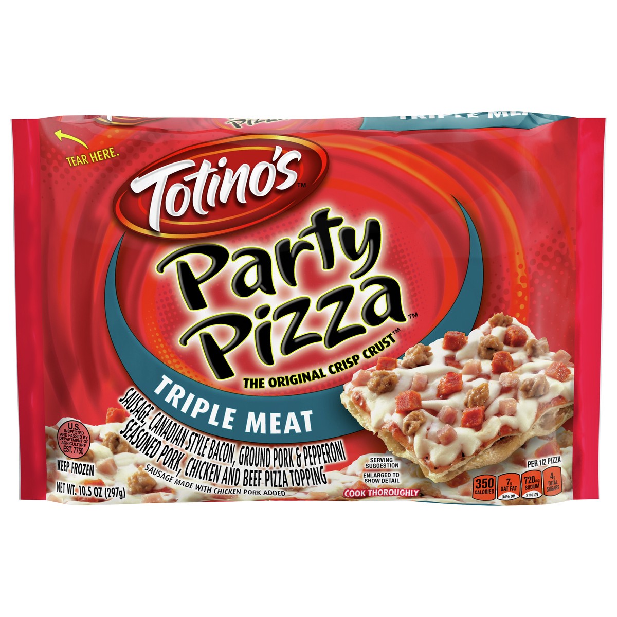 slide 1 of 9, Totino's Triple Meat Party Frozen Pizza - 10.5oz, 10.5 oz