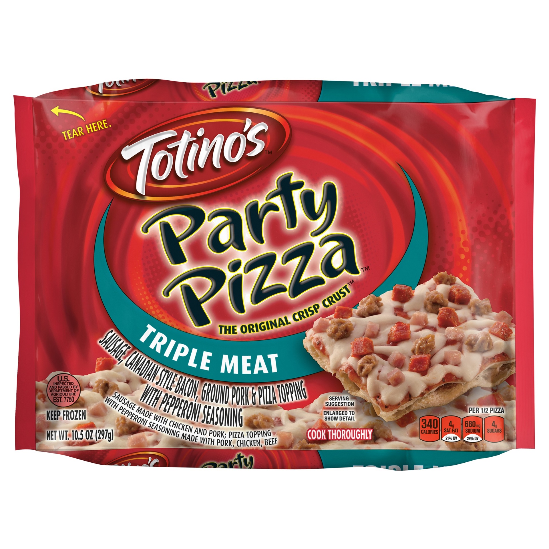 slide 1 of 3, Totino's Triple Meat Party Pizza, 10.5 oz