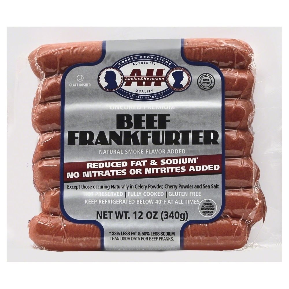 slide 1 of 5, A & H Abeles Heymann Reduced Fat And Sodium No Nitrates Or Nitrites Added Beef Frankfurters, 12 oz