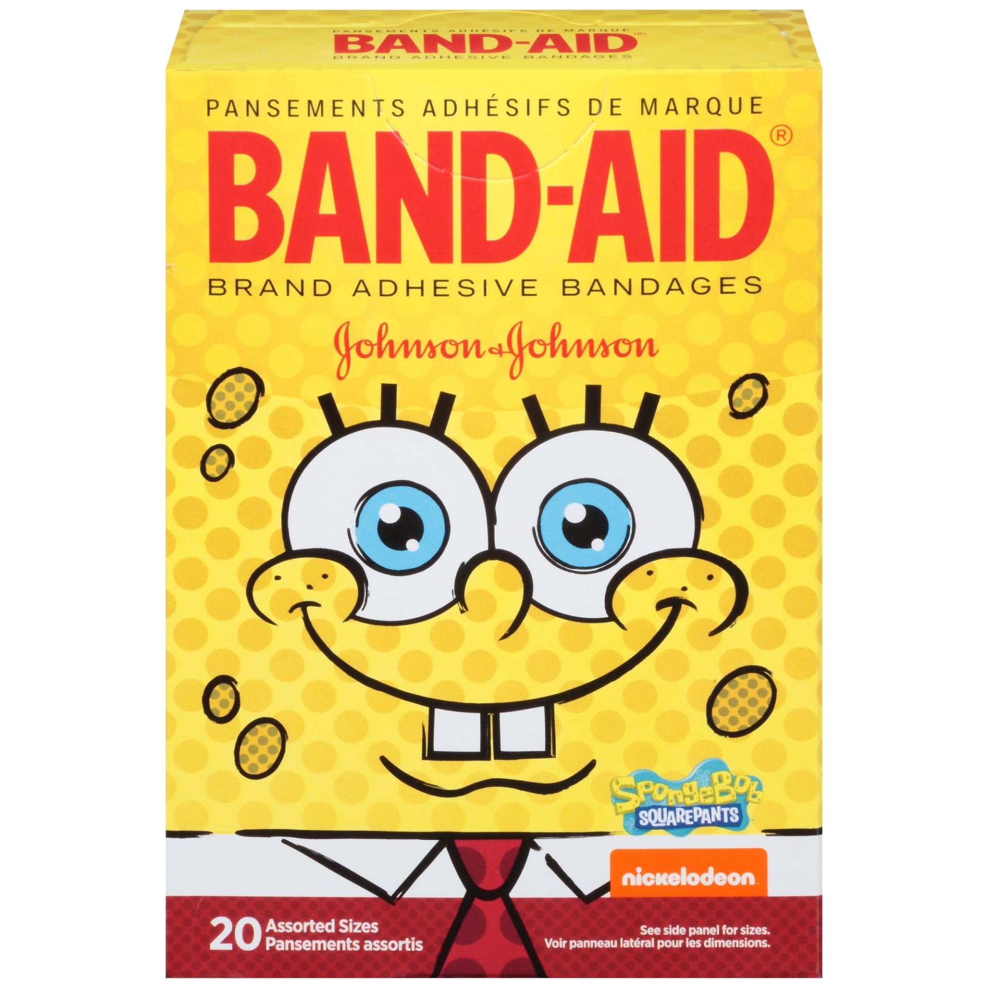 slide 1 of 1, BAND-AID Adhesive Bandages, SpongeBob SquarePants, for Kids, Assorted Sizes, 20 ct