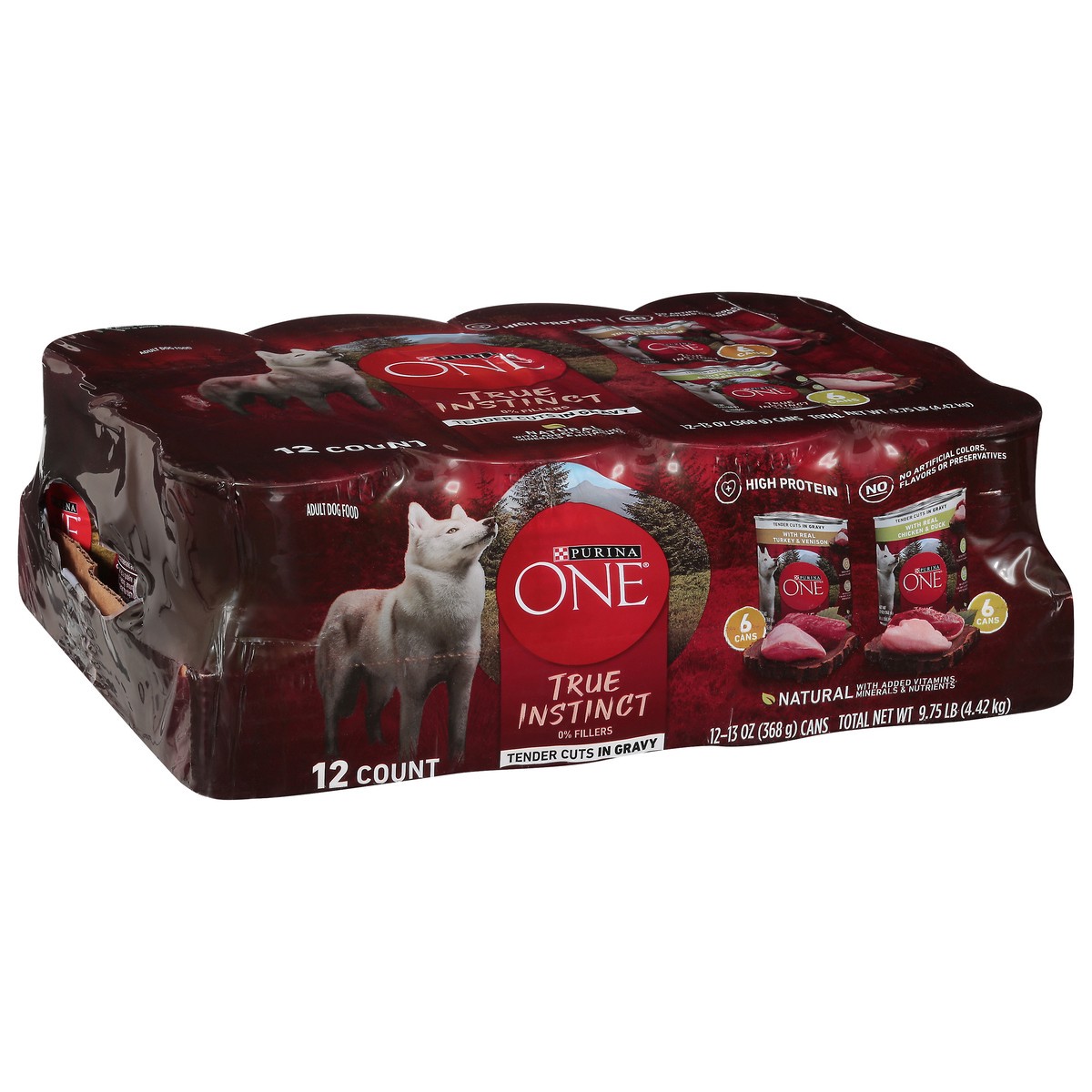 slide 4 of 9, ONE Purina ONE True Instinct Tender Cuts in Gravy With Real Turkey and Venison, and With Real Chicken and Duck High Protein Wet Dog Food Variety Pack, 9.75 lb