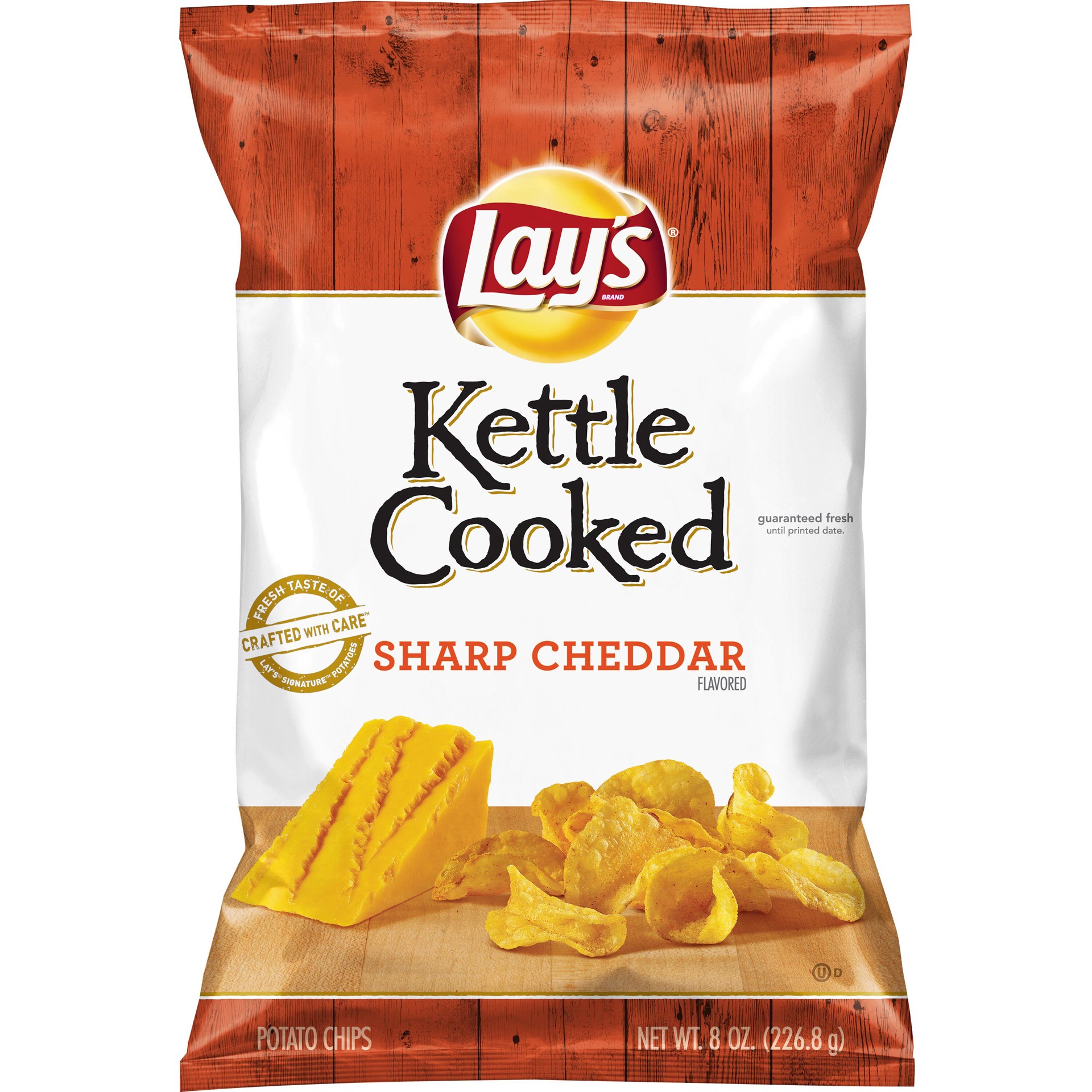 slide 1 of 3, Lay's Kettle Cooked Sharp Cheddar Potato Chips 8 Ounce Plastic Bag, 8 oz