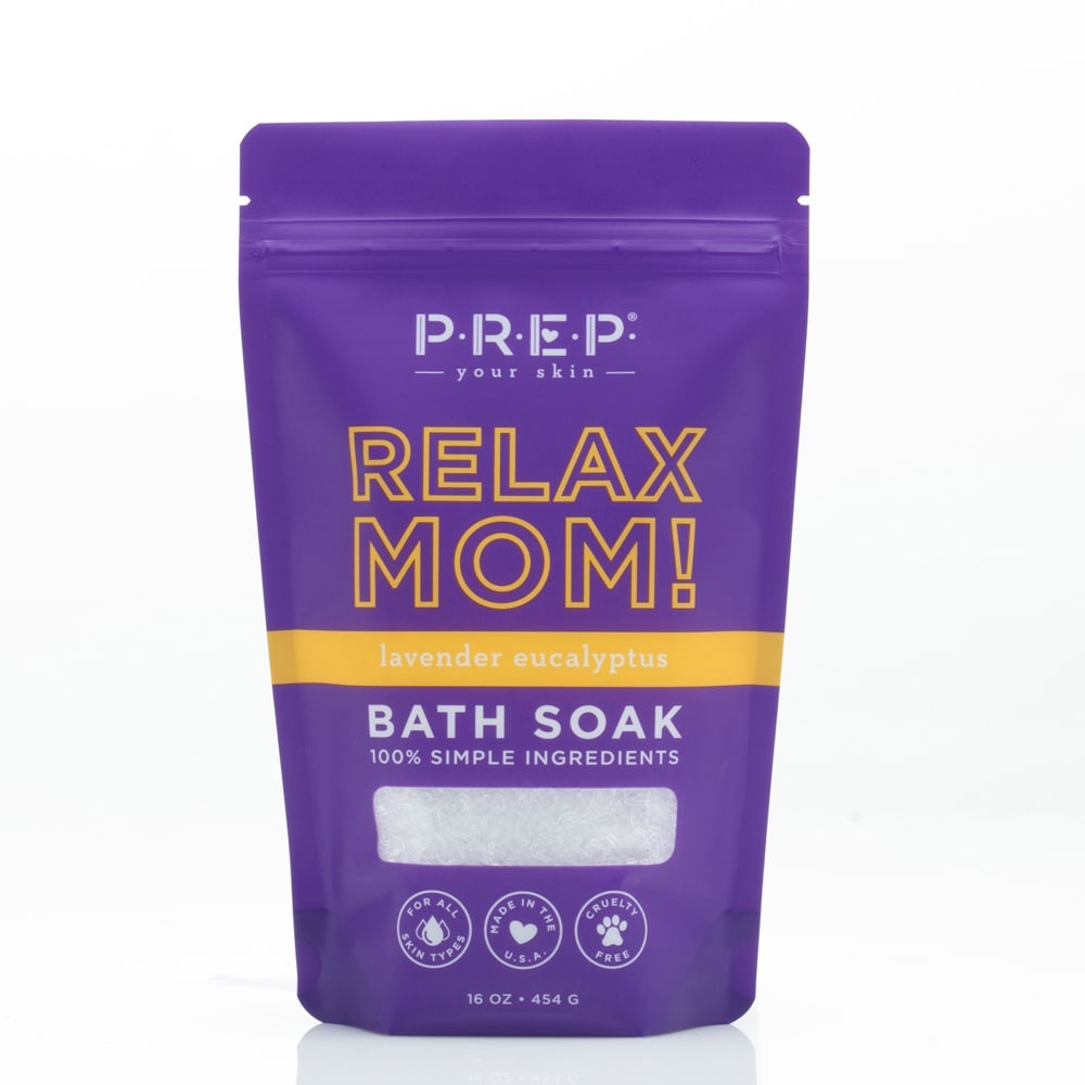 slide 1 of 1, Prep Your Skin Relax Mom! Lavender Eucalyptus Bath Soak, 16 oz