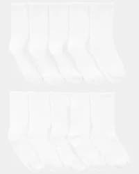 Carter's Girls 10-Pack Scallop Crew Socks, White, Size 8-14