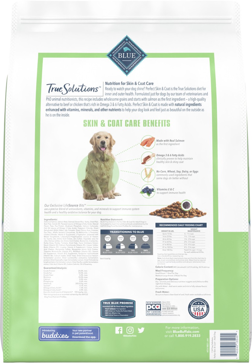 slide 2 of 3, Blue Buffalo True Solutions Perfect Skin & Coat Natural Adult Dry Dog Food, Salmon, 11-lb, 11 lb